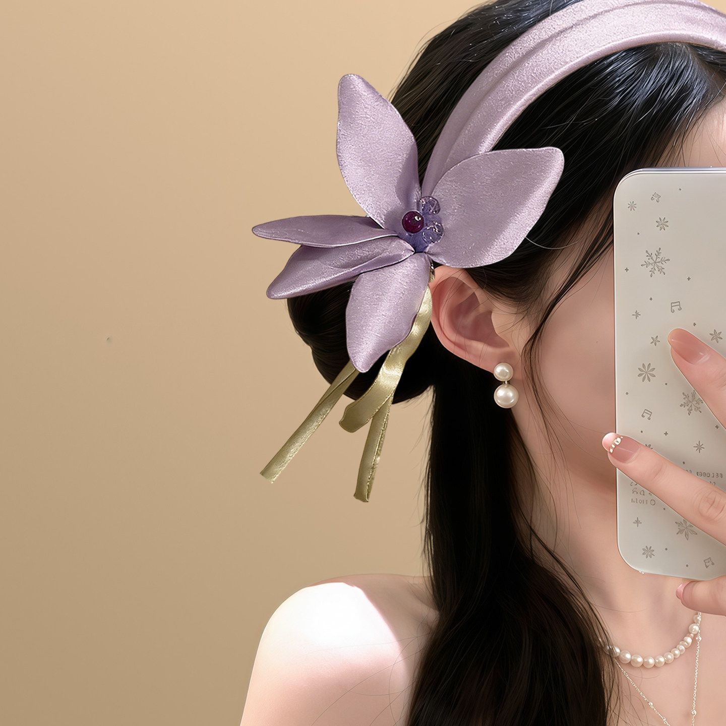 浪漫花期~紫色百合花飘带发箍2026春夏旅游拍照压发花朵头箍发饰