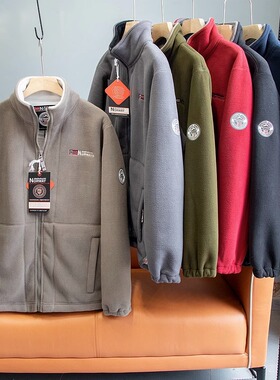 出口挪威抗寒保暖加厚双层摇粒绒冬季大码男士加绒立领抓绒衣外套