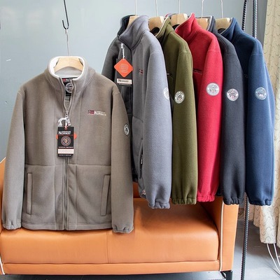 出口挪威抗寒保暖加厚双层摇粒绒冬季大码男士加绒立领抓绒衣外套