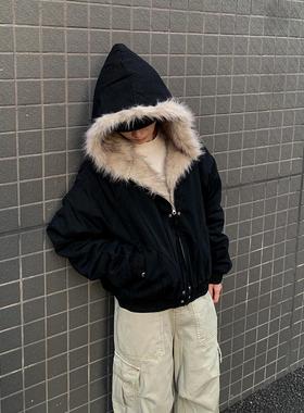 USKM美式cleanfit帆布水洗座山雕冬季短款棉服夹克保暖棉袄厚外套