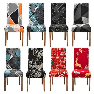 Geometry Dining Chair Cover Christmas Pattern Stretch Remova