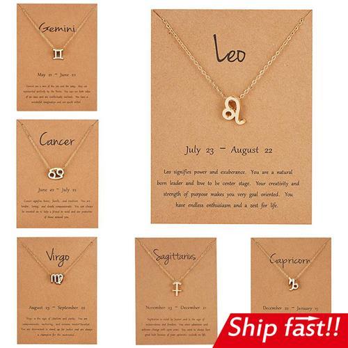 Zodiac women necklace alloy gold silver gift couple girls