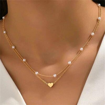 Simple Pearl Choker Necklaces for Women Fashion Double Layer