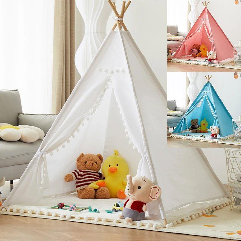 Portable Children Tents Tipi Play House Kids Cotton Canvas I
