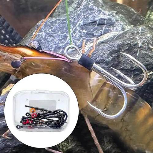 Live Shrimp Hook Steel 10 Pieces Three Fishing Hooks Fish