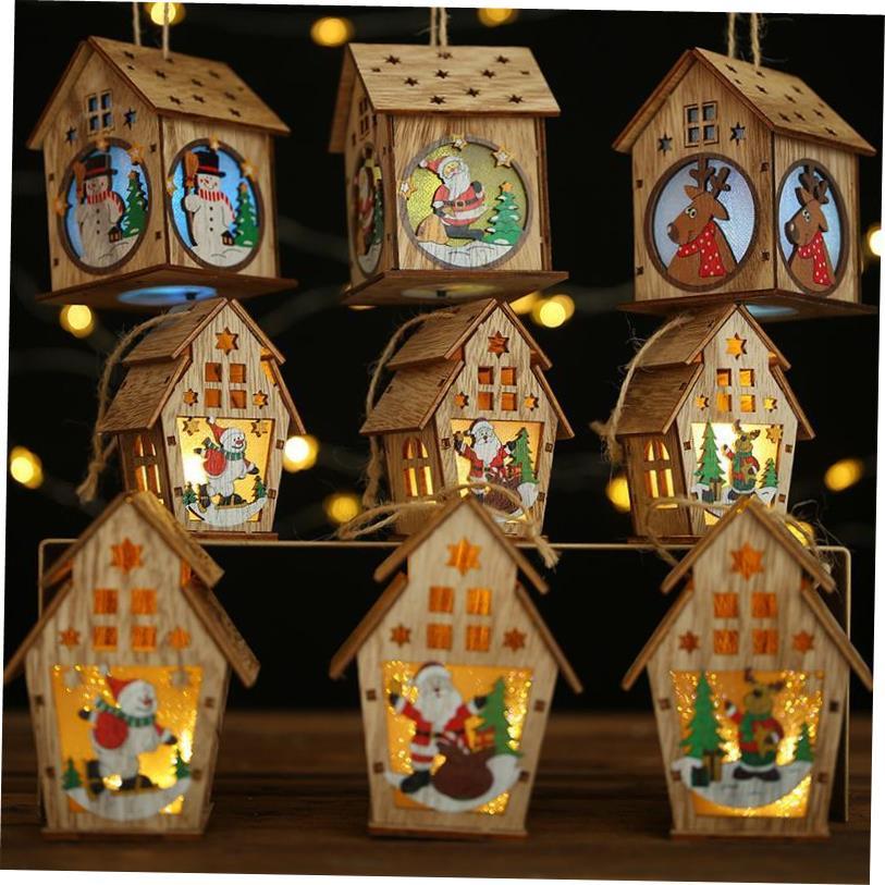 New Year Christmas wooden Christmas lighted cabin Assembling