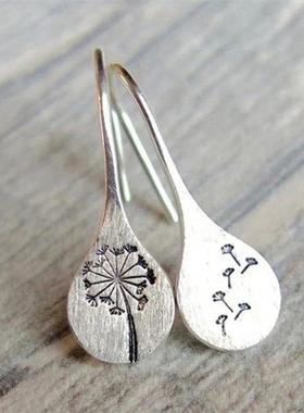 Exquisite simple retro silver plated dandelion Drop Earrings
