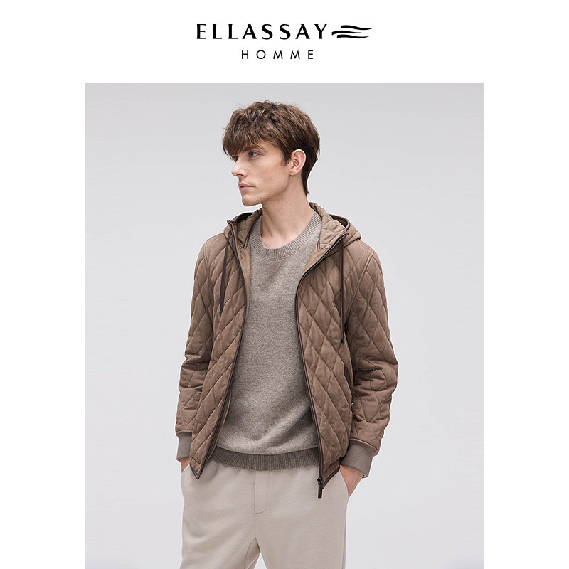 【传世系列】ELLASSAY歌力思男装2025年秋冬牛皮高级连帽皮衣