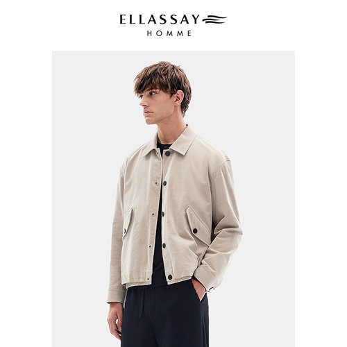 ELLASSAY歌力思男装早春超细棉灯芯绒直身翻领工装夹克外套男