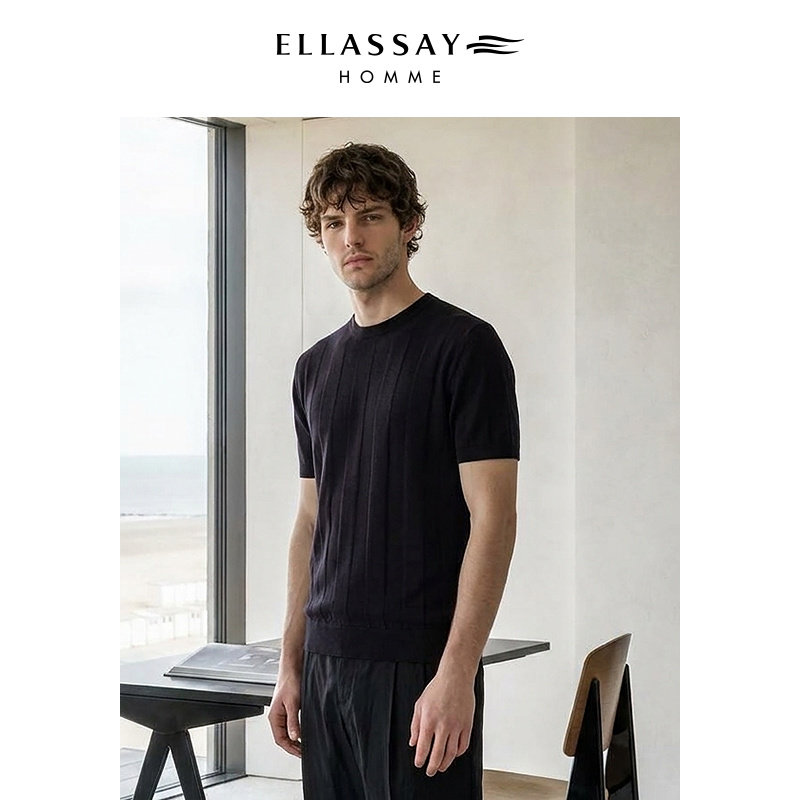 ELLASSAY歌力思男装男士绢丝麻混纺短袖针织衫26秋季新款轻薄毛衣