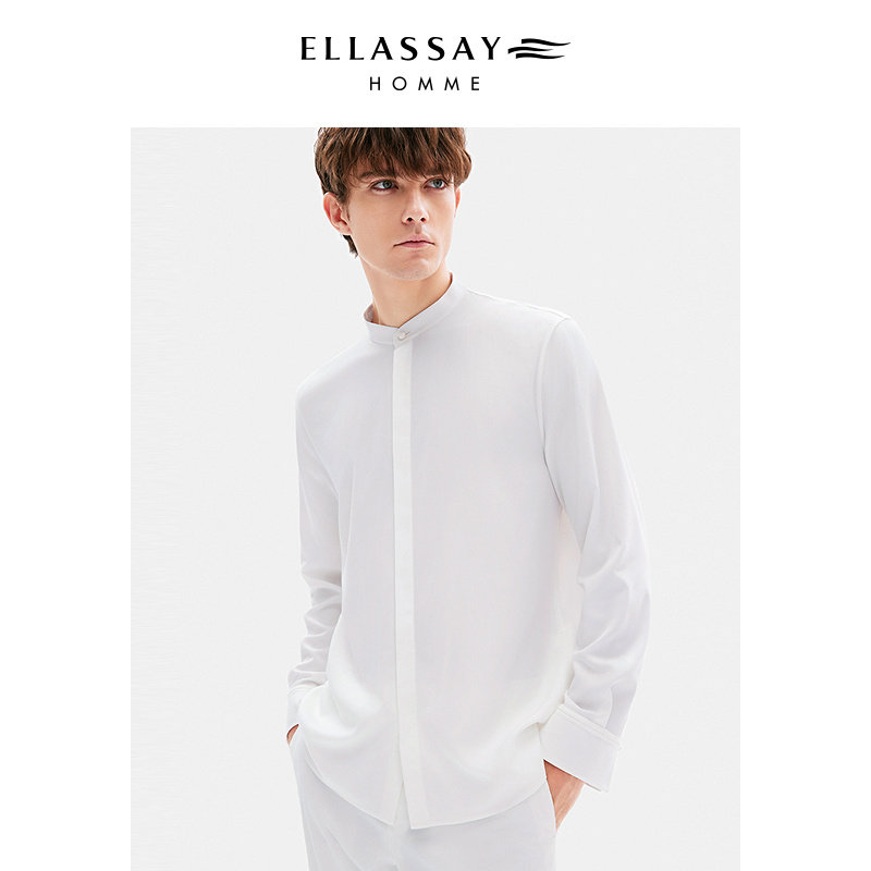 ELLASSAY歌力思男装25年新中式衬衫竖领简约衬衣EME361C00700