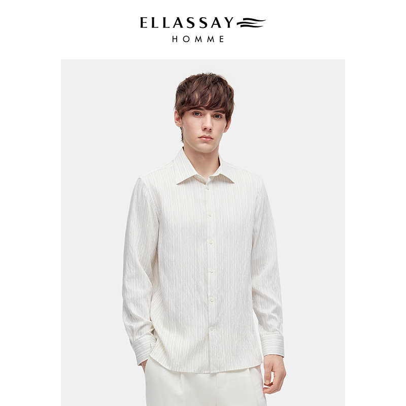 ELLASSAY歌力思男装26年新款潮莫代尔混纺条纹衬衫