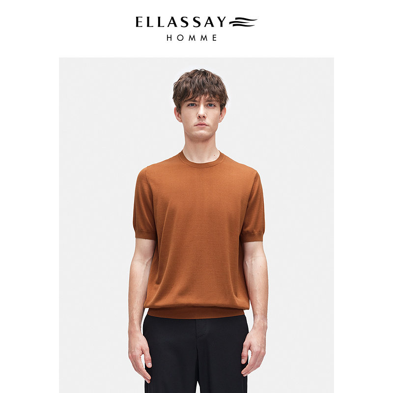 ELLASSAY歌力思男装桑蚕丝凉感圆领短袖商务休闲透气EME363M00800