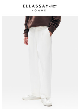 ELLASSAY歌力思男装直筒白色基础款棉麻混纺休闲长裤EME351K01700