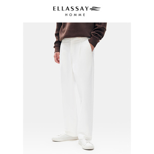 EME351K01700 棉麻混纺休闲长裤 ELLASSAY歌力思男装 直筒白色基础款