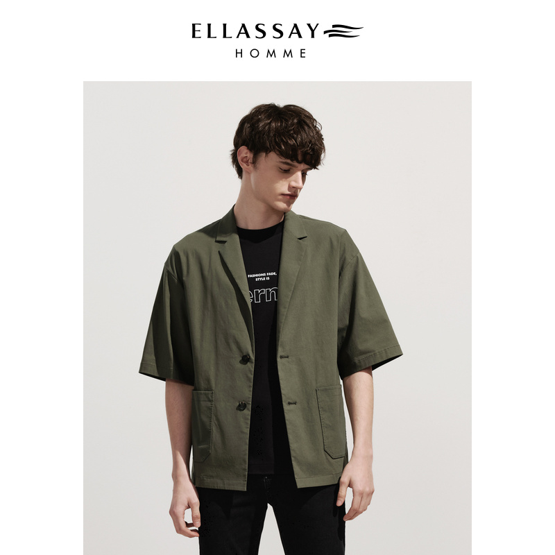 ELLASSAY歌力思男装新中式改良棉麻混纺休闲西装外套EME341T00500