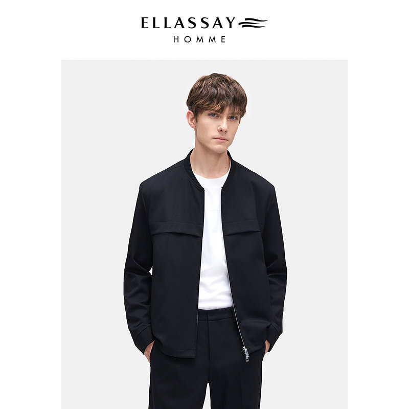 ELLASSAY歌力思男装25年秋季绵羊毛混纺休闲夹克立领外套