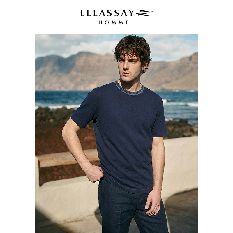 ELLASSAY歌力思男装26春夏羊绒珠地棉提花圆领T恤EME372Z01500