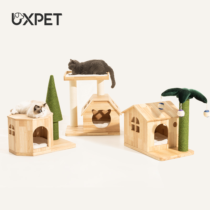 UXPET优小派实木猫窝小木屋猫床四季通用猫别墅夏季躲避屋封闭式