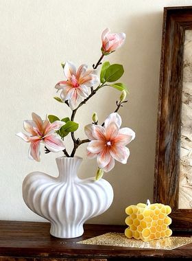 玉兰仿真花陶瓷插花瓶装饰摆件