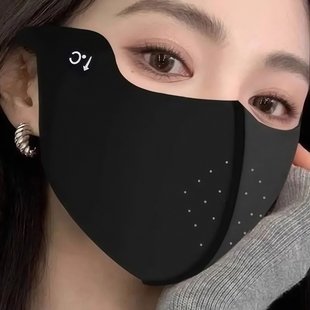 女士大口罩大脸专用黑色夏季 透气易呼吸大号不勒耳3d立体防晒 薄款