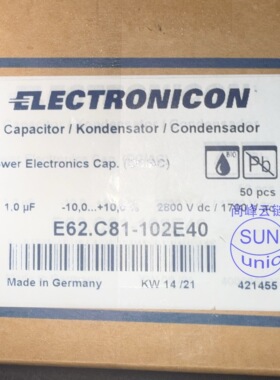 薄膜电容E62.C81-102E40 MKP 1μF2800VDC 1700VAC ELECTRONICON