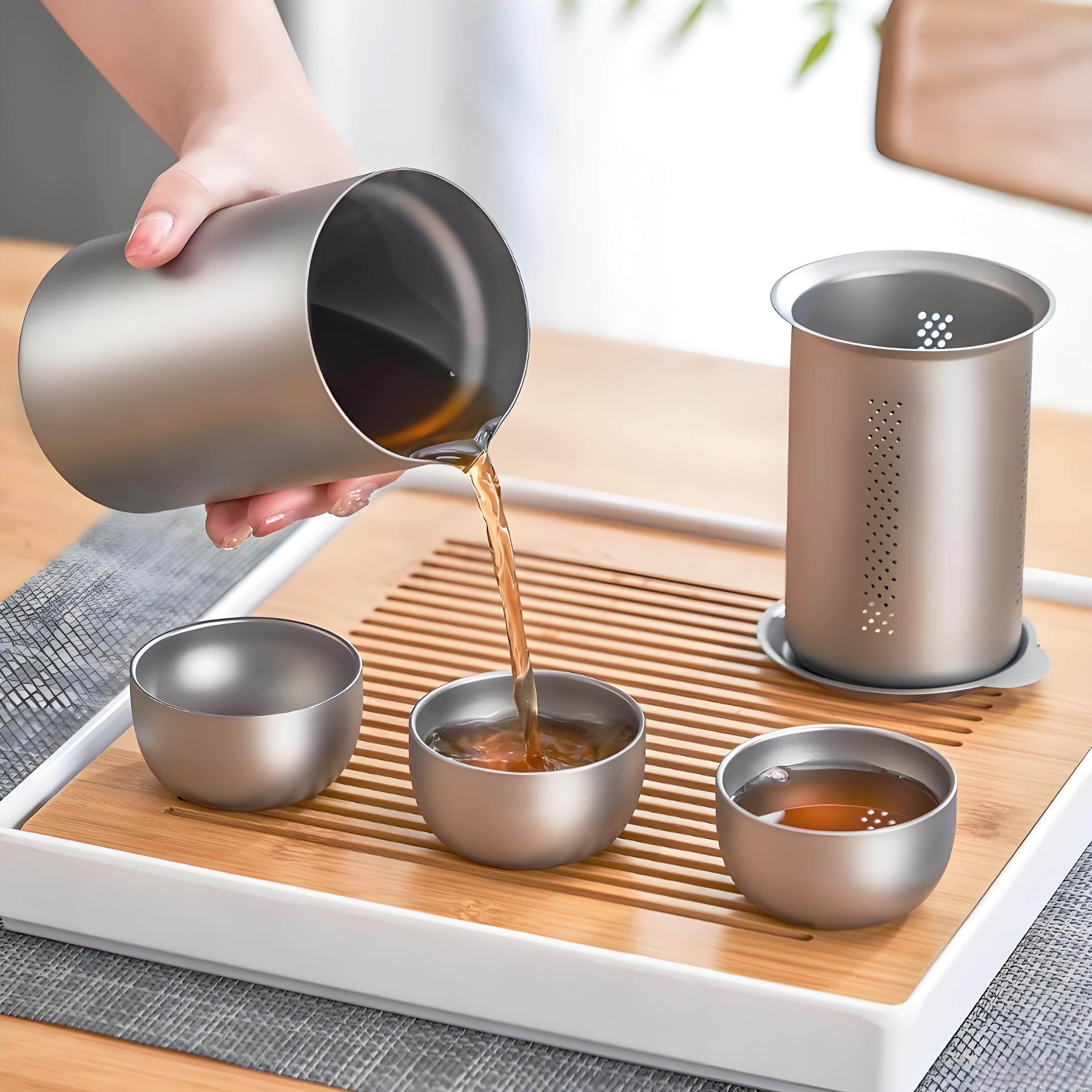 纯钛旅行茶具便携套装户外功夫茶杯随身快客杯家用简约双层泡茶壶,餐饮具,旅行茶具,淘宝优惠券,粉丝福利购,淘宝优惠卷