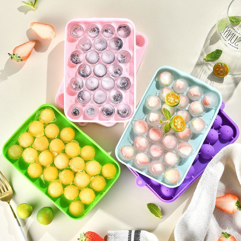 冰格新品25制储冰硅胶带盖水果格冰块脱模圆球 盒易模具硅胶