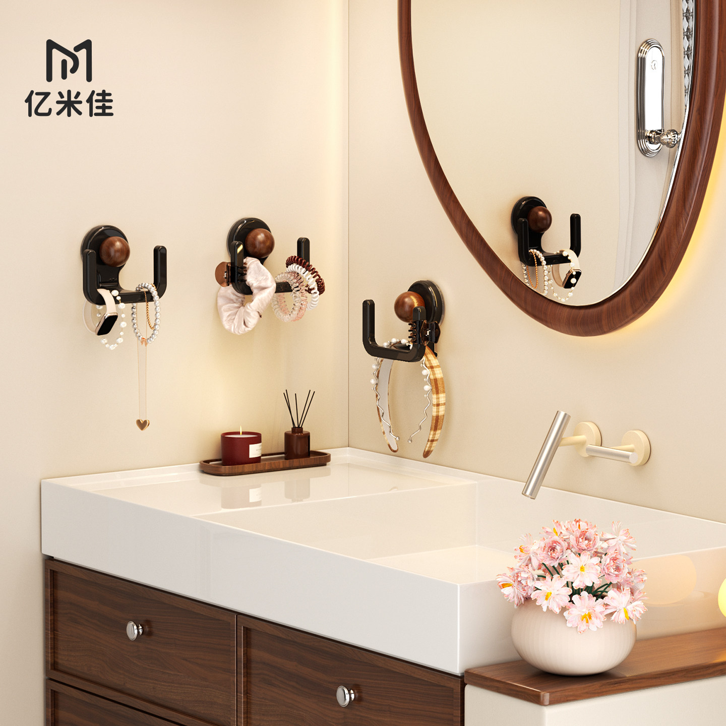 中古风发圈收纳神器卫生间壁挂上墙头绳皮筋挂钩发夹发饰品收纳架