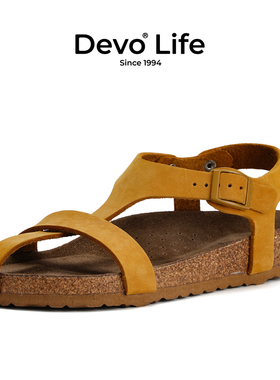 Devo/的沃软木凉鞋女防滑休闲平底时尚罗马复古夏季女鞋24081W