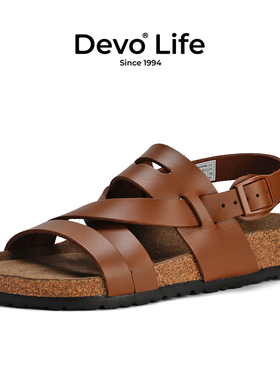 Devo Life软木凉鞋女夏季外穿时尚休闲博肯黑色罗马勃肯鞋24099
