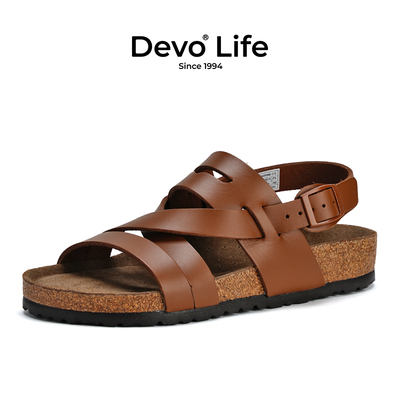 Devo Life软木凉鞋女夏季外穿时尚休闲博肯黑色罗马勃肯鞋24099