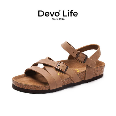 Devo/的沃软木鞋平底时尚防滑女款凉鞋罗马日系复古休闲拖鞋56170