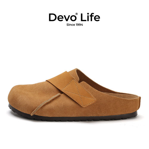 Devo真皮软木包头半拖女