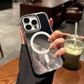 iphone15promax磁吸镜面手机壳适用于苹果14pm无线充高透透明壳13防摔12大孔