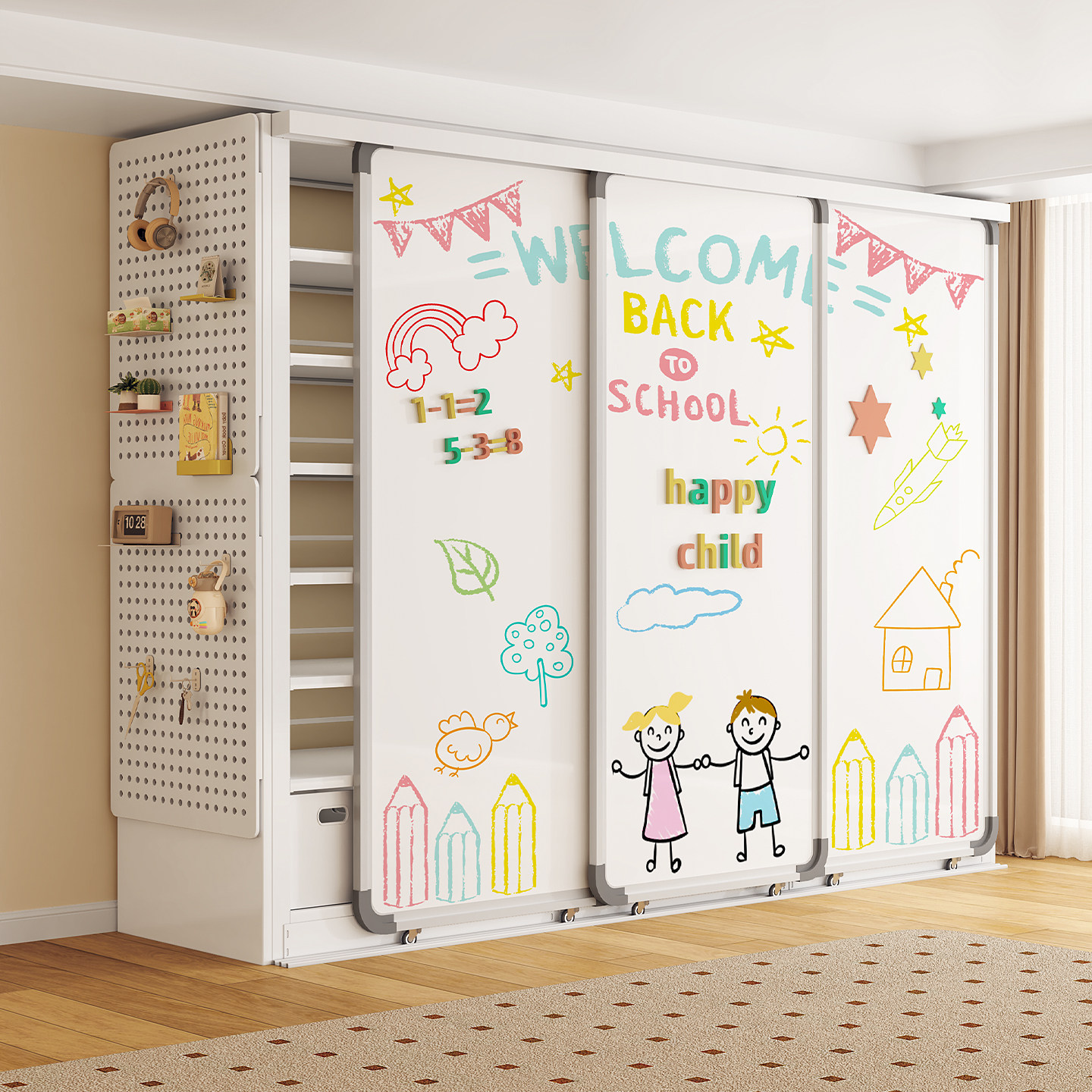 家用钢制书架带磁吸双白板门免打孔置物架客厅卧室防尘儿童绘本架,住宅家具,书架,淘宝优惠券,粉丝福利购,淘宝优惠卷