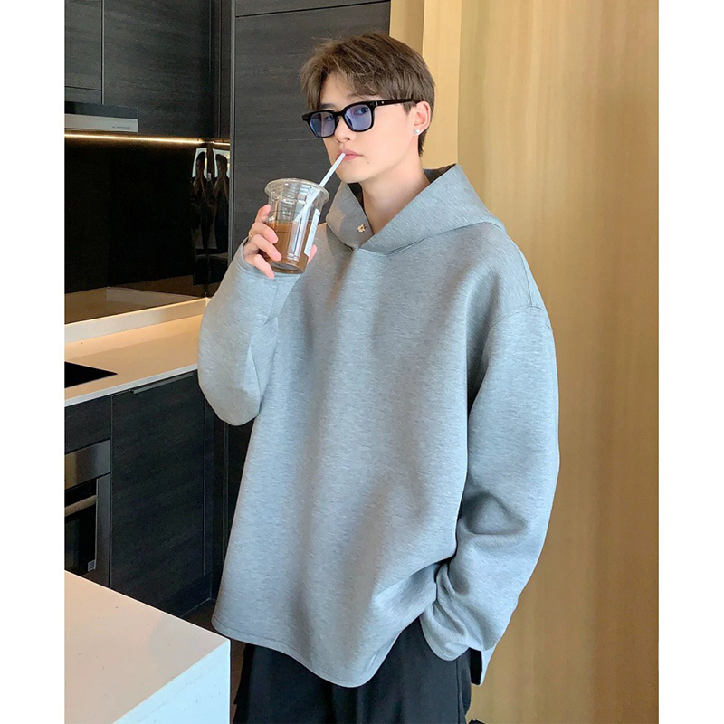 美式高街重磅纯色连帽卫衣外套