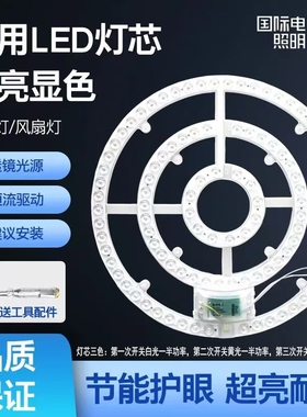国际电工吸顶灯led灯芯圆形灯芯磁吸替换三色变光卧室家用吊扇灯