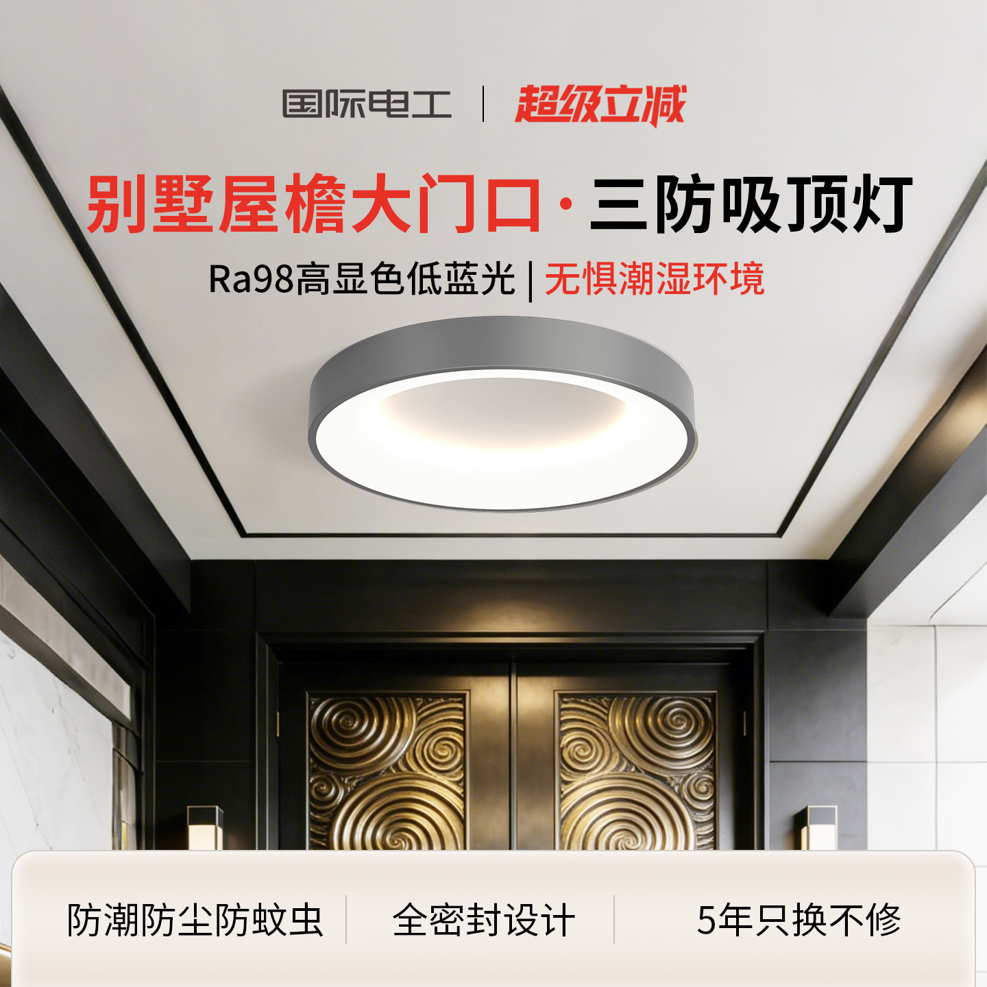 别墅大门口吸顶灯2026年新款室外屋檐灯入户门厅灯户外自建房照明