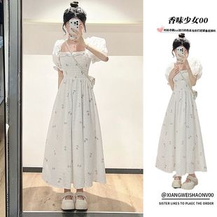 百搭小个子学生连衣裙过膝温柔甜美初恋法式 碎花裙子女春夏季 长裙