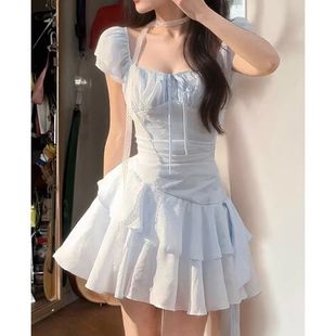 法式 2025夏季 新款 小個子海邊不規則短裙 絕美漂亮粉色連衣裙子女裝