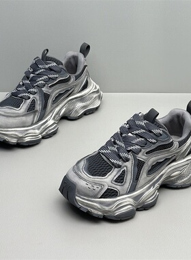 2025四季款网面透气厚底老爹鞋欧洲站潮牌青少年增高休闲运动男鞋