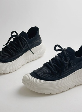 厚底飞织透气休闲鞋欧洲站潮牌潮流6CM夏季一脚蹬运动青年老爹鞋