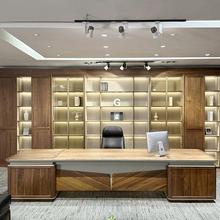 新中式实木老板桌办公桌轻奢高级感大班台现代简约总裁桌中式班台