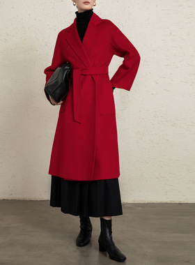 MAX奢级山羊绒水波纹Ludmil*a大衣女长款双面羊绒外套 原labbro