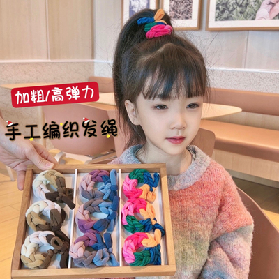 多巴胺撞色编织加粗皮筋女扎发高弹力耐用扎马尾发绳手工少女头绳