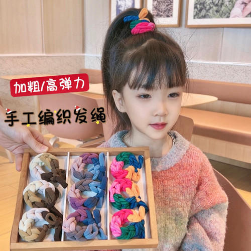 多巴胺撞色编织加粗皮筋女扎发高弹力耐用扎马尾发绳手工少女头绳