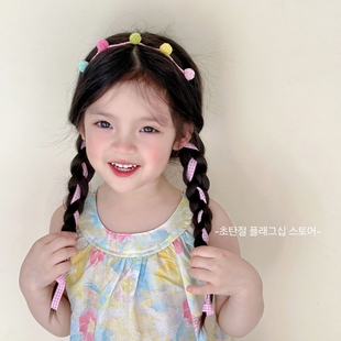 儿童编发飘带发箍女童珍珠碎花发带丝巾绑发公主头箍2024新款女孩