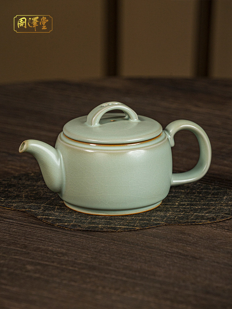 手工汝窑茶壶单壶家用景德镇汝瓷茶具瓷开片茶壶古董陶瓷礼品