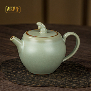 景德镇汝瓷茶壶单壶家用功夫茶具青瓷冰裂釉开片汝窑手工陶瓷中式
